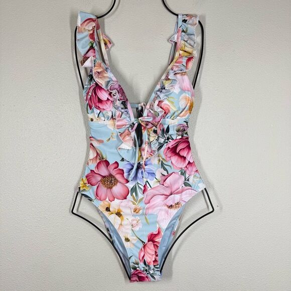 Cupshe Other - Cupshe X Jojo Fletcher Vintage Rose Ruffle Trim Cheeky One Piece Swimsuit Size S